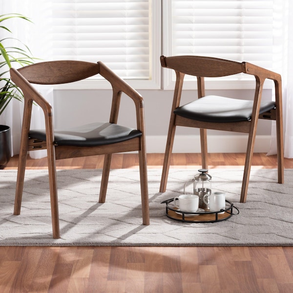 Baxton Studio Harland Mid-Century Modern Black Faux Leather Upholstered and 2-Piece Wood Dining Chair Set Set of 2 188-11679-ZORO - main